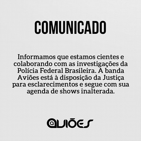 Comunicado divulgado pela banda Aviões do Forró