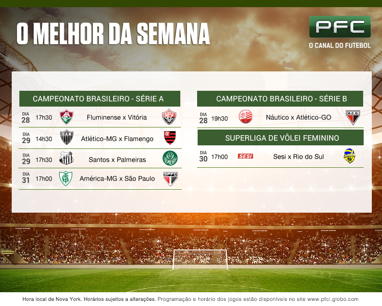 Tabela completa dos jogos que serão transmitidos ao vivo pelo PFC de 28 de outubro a 04 de novembro