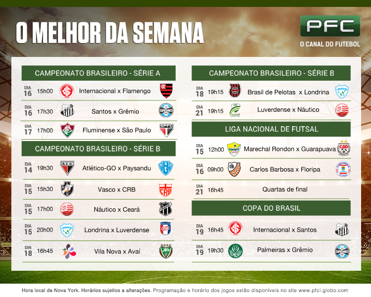 Tabela completa dos jogos que serão transmitidos ao vivo pelo PFC de 14 a 21 de outubro