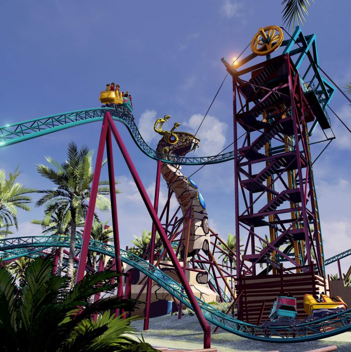 Ilustração mostra percurso da Cobra’s Curse, montanha-russa que o Busch Gardens estreia neste verão
