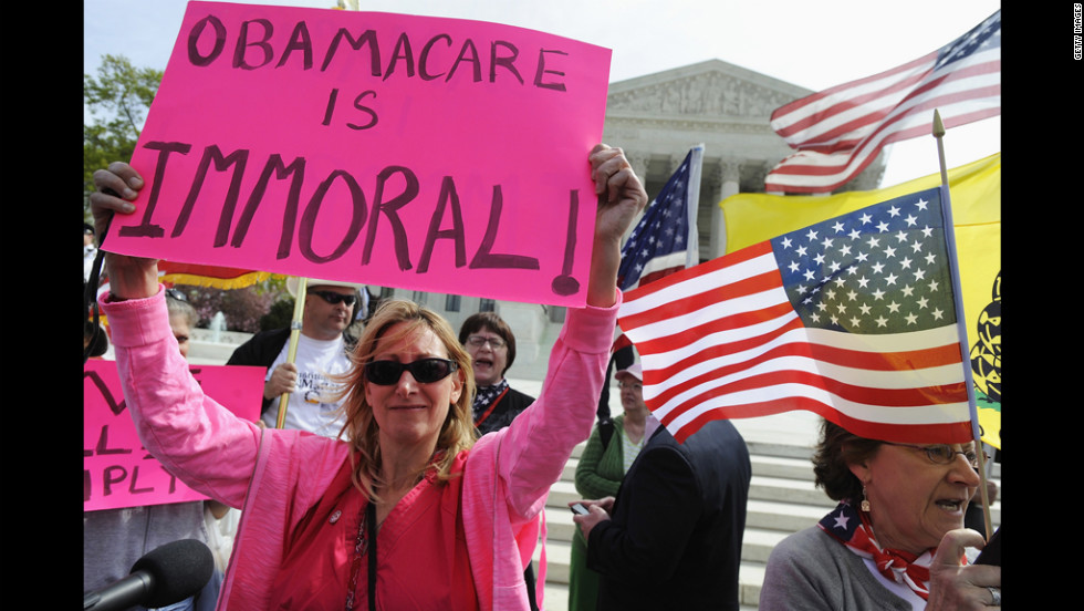 Imagem de arquivo mostra protestante contra o Obamacare