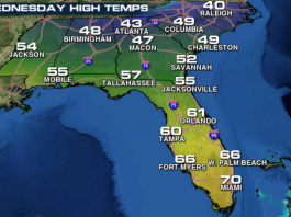 Mapa mostra temperaturas na FL
