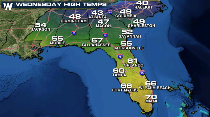 Mapa mostra temperaturas na FL