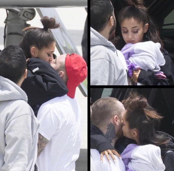 Ariana Grande foi recebida pelo namorado depois da tragédia em Manchester FOTO Splash News