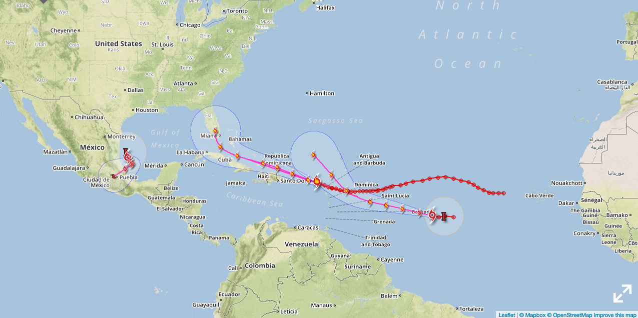 Mapa da trajetória do furacão Irma