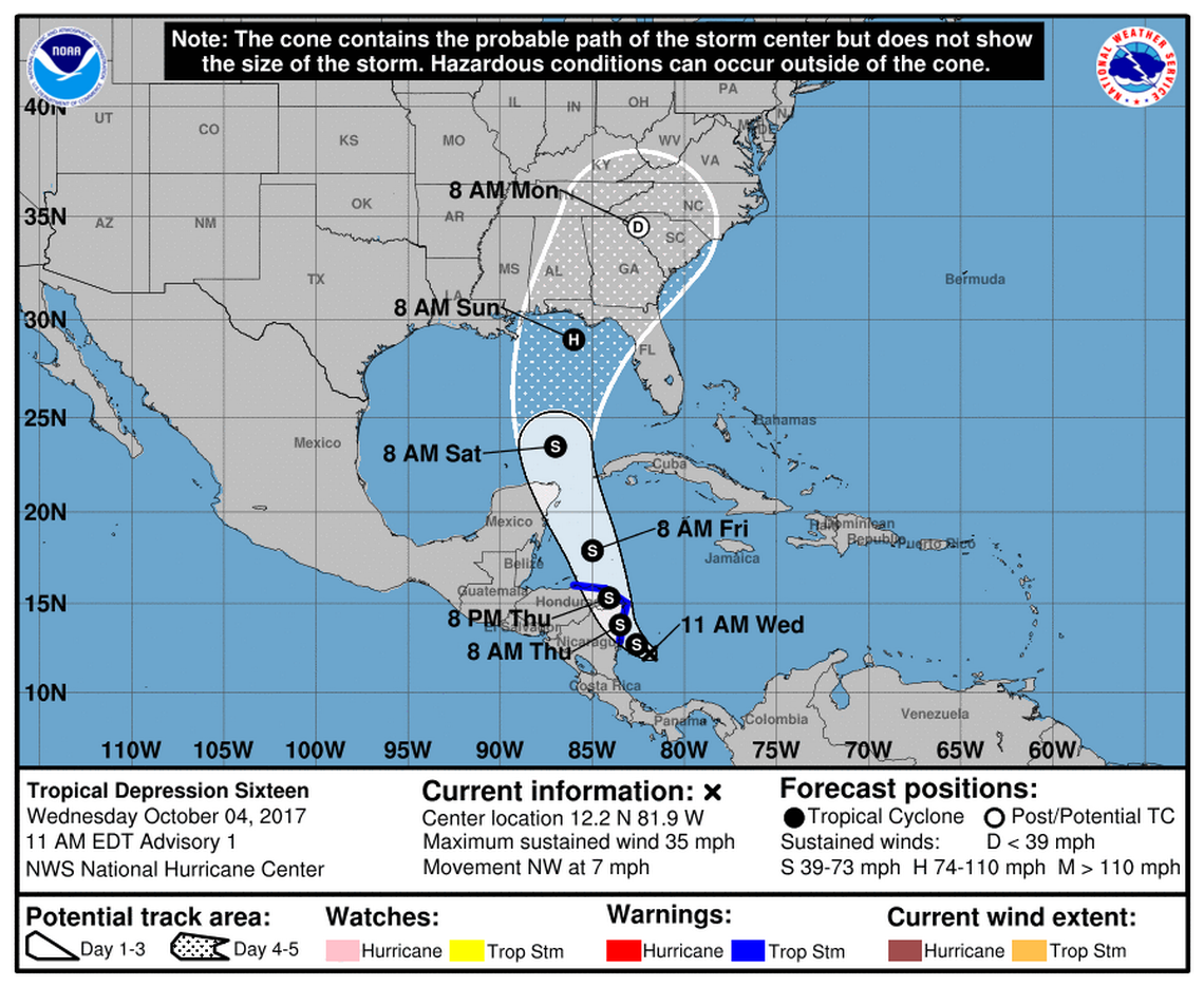 Boletim do NHC mostra tempestade tropical que se formou no Caribe