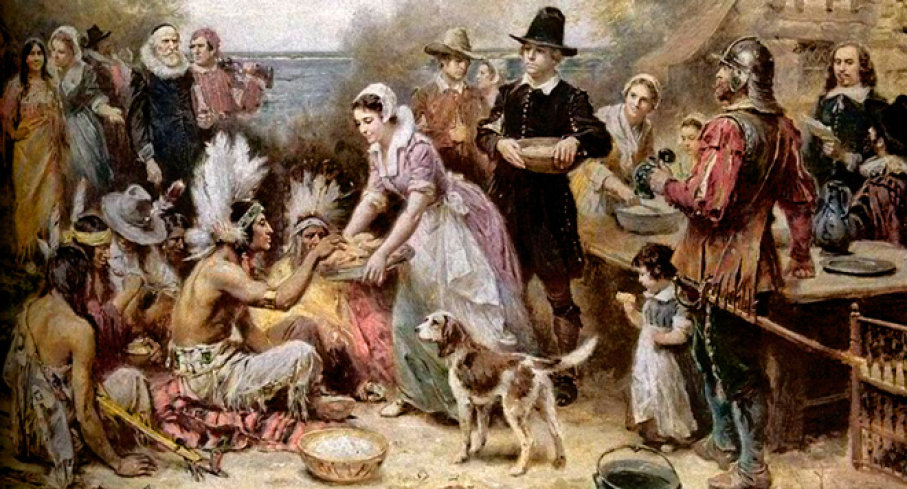O primeiro Thanksgiving foi celebrado em 1621 em Plymouth, Massachusetts
