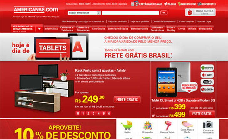 Website das lojas americanas