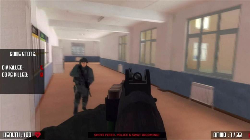 Reprodução de uma cena do videogame 'Active Shooter'