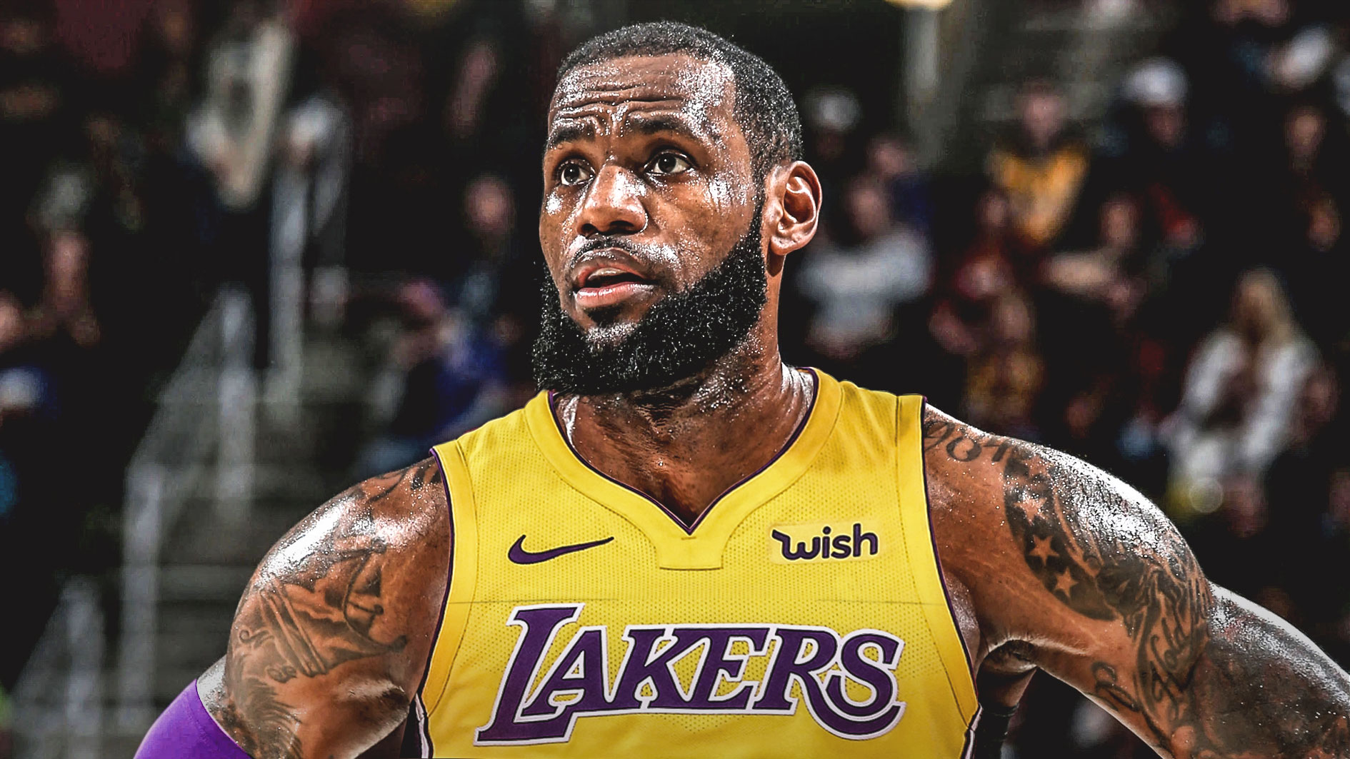 Montagem feita por fãs com LeBron James usando a camisa do Los Angeles Lakers