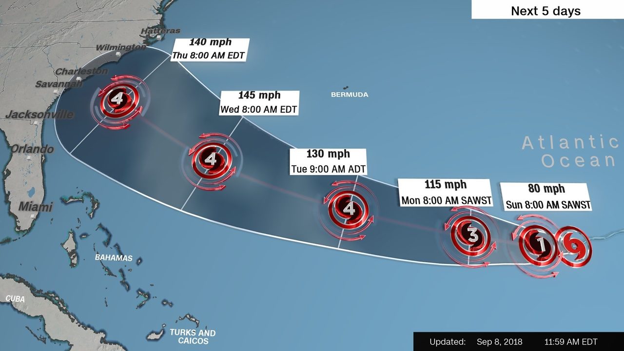 Furacão Florence deve atingir o solo dos EUA no fim desta semana