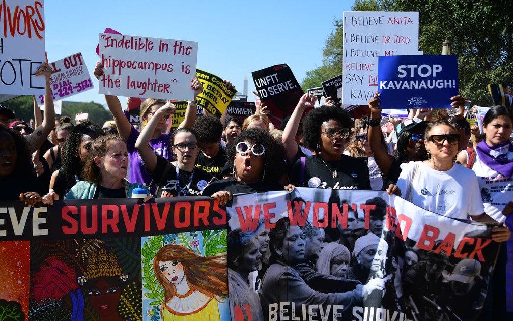 Manifestantes protestam contra a nomeação de Kavanaugh Foto Jim WatsonAFP