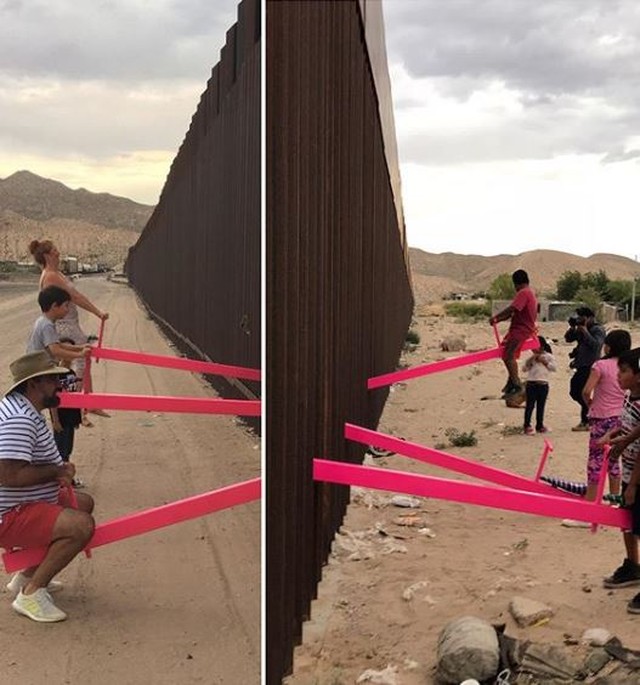 Imagens da instalação feita na cerca que separa os EUA do México (Foto Reprodução-Instagram)