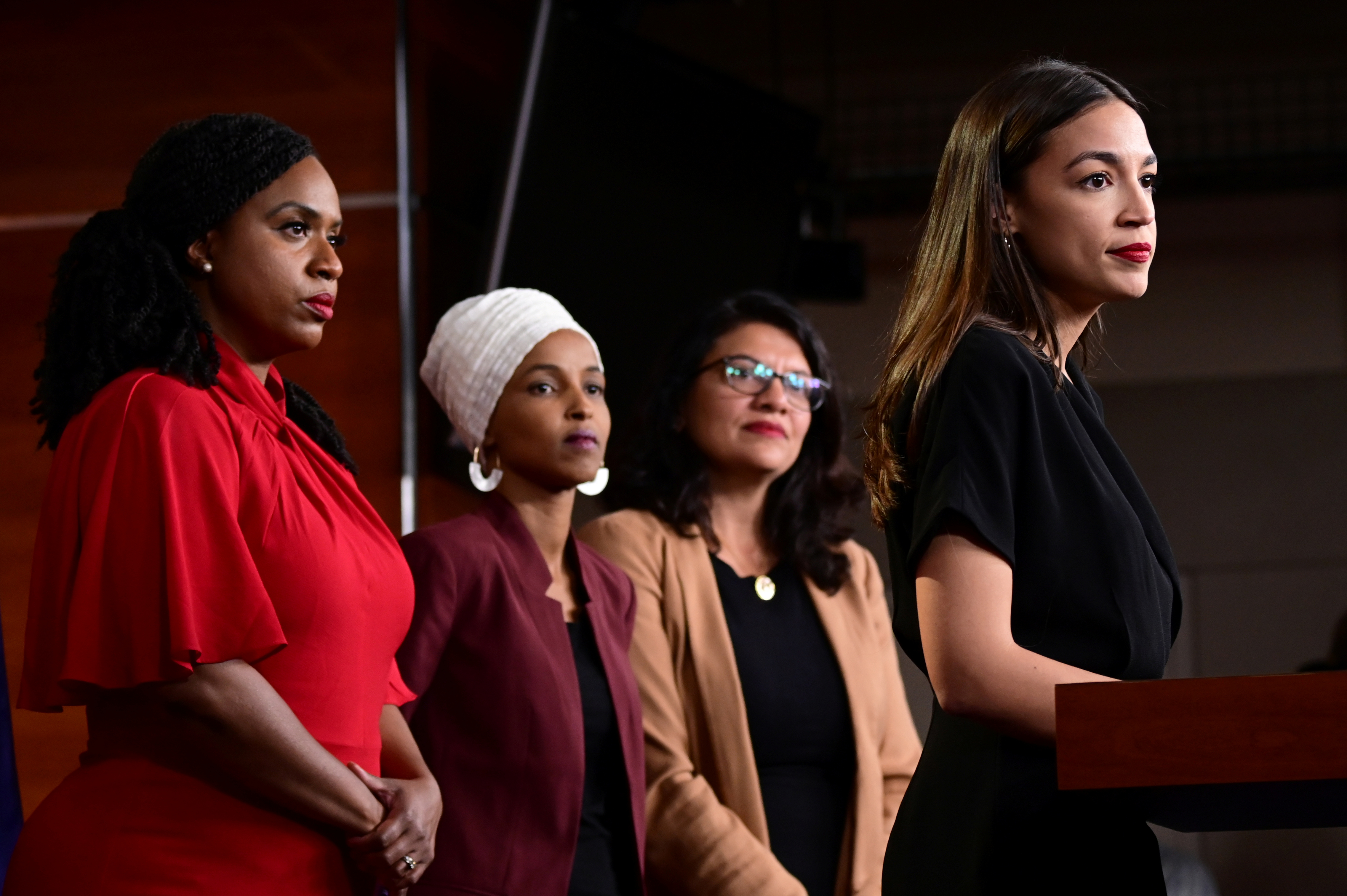 As democratas Ayanna Pressley, Ilhan Omar, Rashida Tlaib e Alexandria Ocasio-Cortez (Foto REUTERS - Erin Scott)