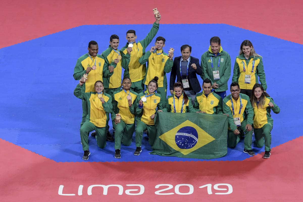 Equipe brasileira de Taekwondo em Lima 2019 (Foto: Washington Alves/COB)