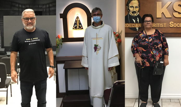 ImagemJornal Da esquerda para direita, Pastor Silar Almeida (PIB), Padre Márcio Toniazzo (Paróquia St.Vincent, Margate), Marisa Libório ( Centro Espirita KSSF (foto: AcheiUSA)