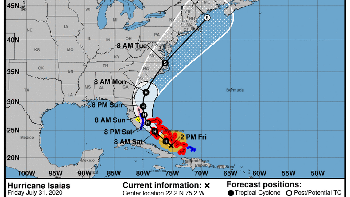 Captura de tela NHC, monitoramento do furacão Isaías