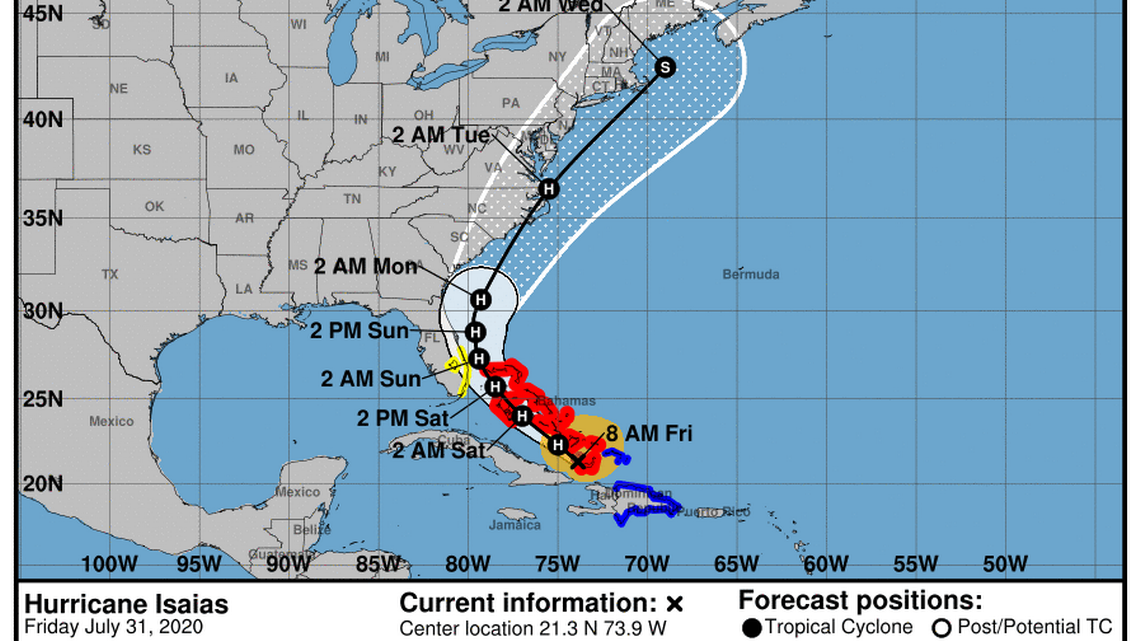 Monitoramento furacão Isaías (captura de tela NHC)