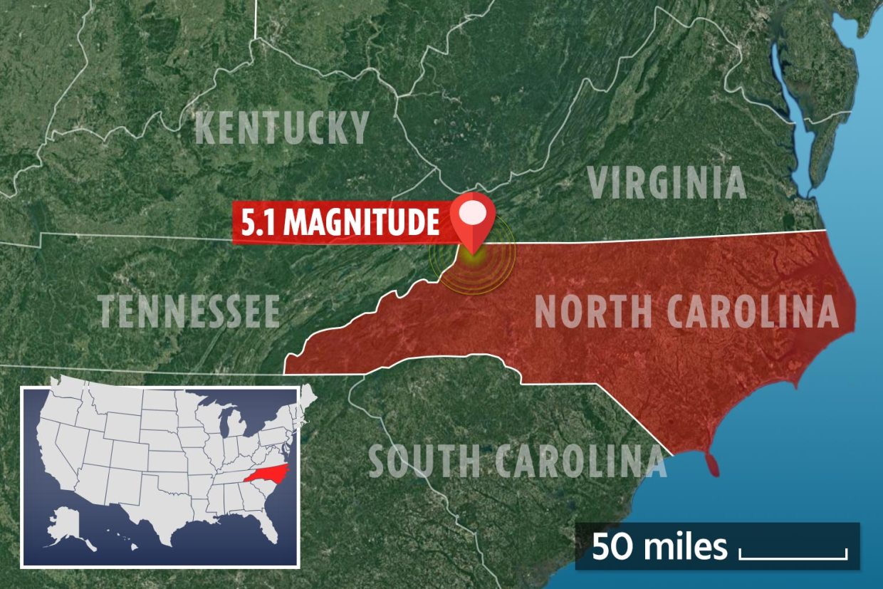 O epicentro foi no condado de Alleghany, mas foi sentido na Carolina do Sul e Geórgia (foto: Centro Geológico de North Caroline, captura de tela)