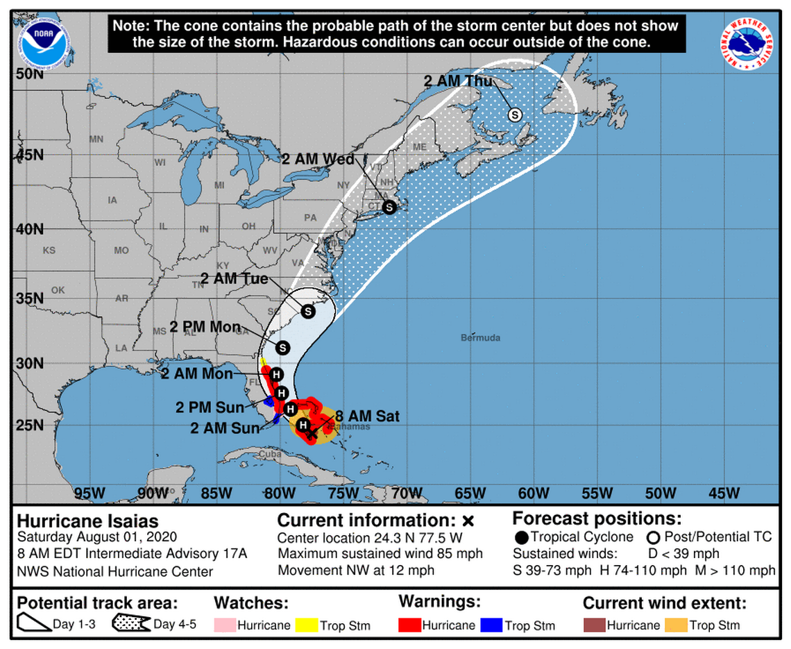 Hurricane Isaías, tela de monitoramento NHC