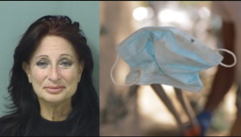 Cindy Falco-DiCorrado de 61 anos foi presa por "invasão"a um estabelecimento comercial sem máscara (foto: reprodução WPTV)