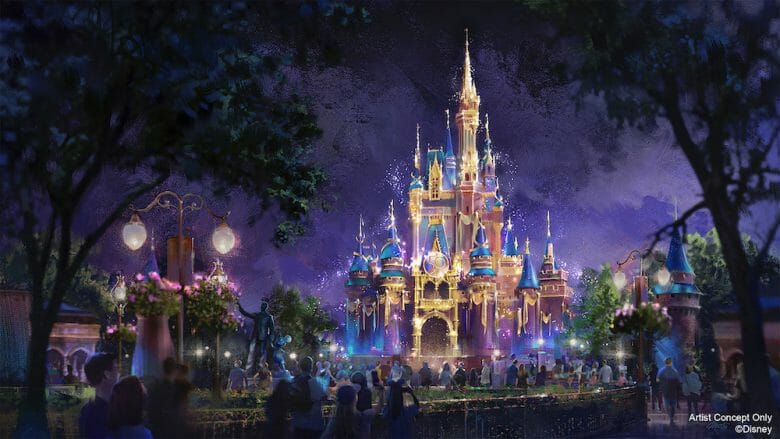 Conceito artístico do castelo da Cinderela decorado para os 50 anos (Foto: Disney)