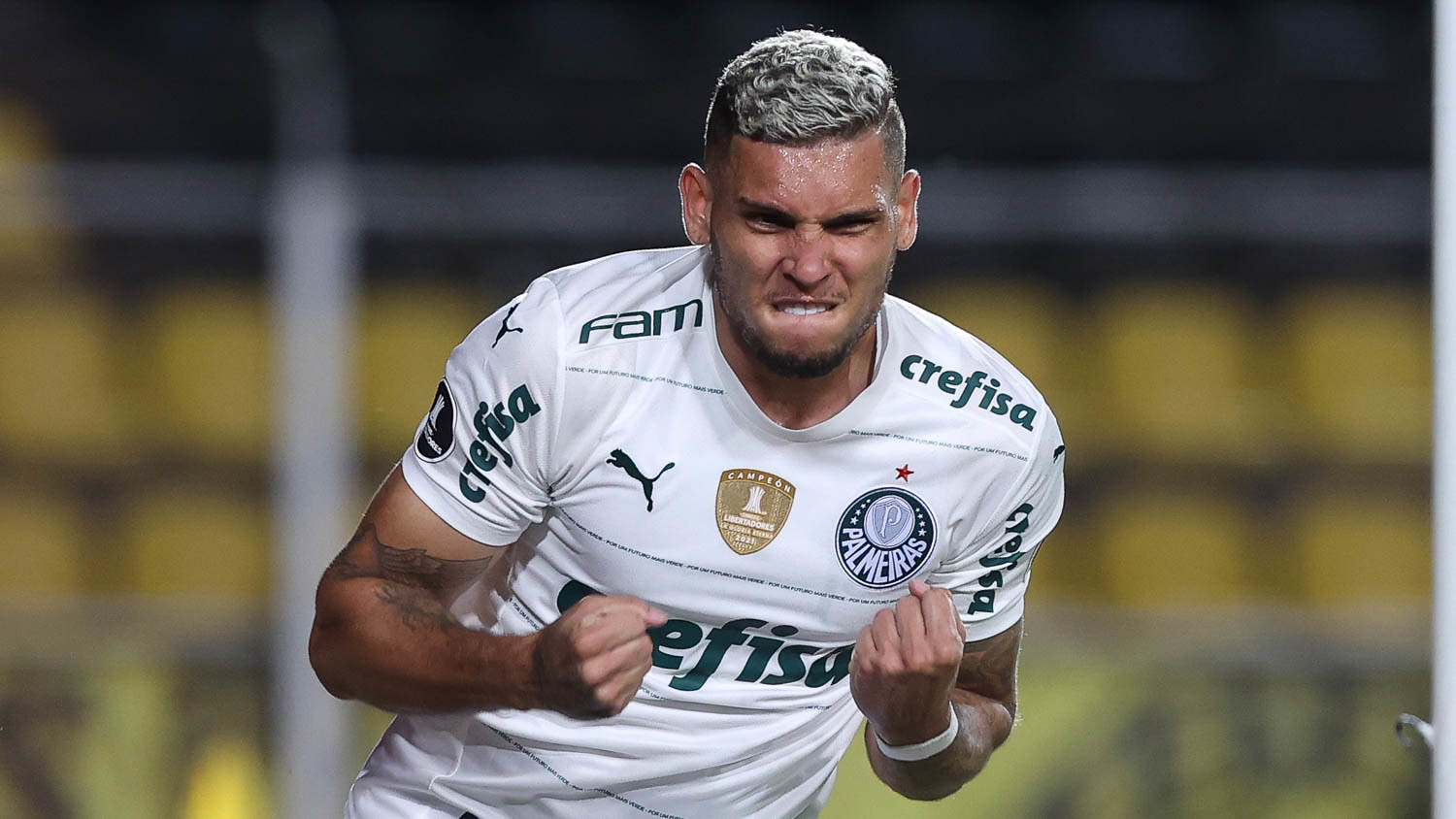 Rafael Navarro marcou seus dois primeiros gols pelo Palmeiras na Venezuela (Foto: Cesar Grecco/Palmeiras)