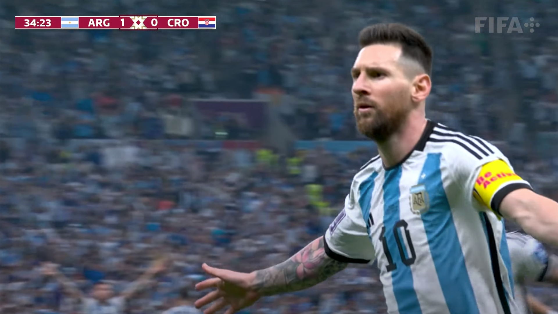 Messi celebra primeiro gol sobre a Croácia (Foto: Reprodução TV)