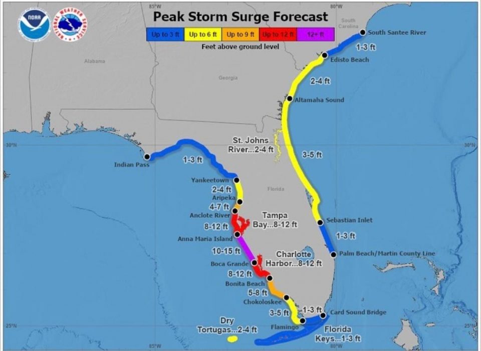 imagem sobre impactos do furacão Milton (reprodução: National Hurricane Center )