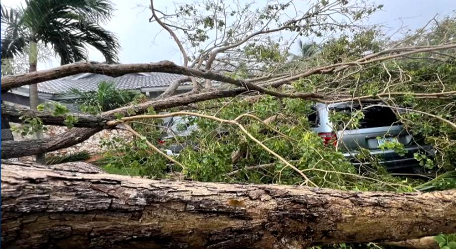 As chuvas do domingo (1º) em Broward County resultaram em danos materiais. Em Margate, foram registradas rajadas de vento de até 70 milhas por hora (Foto: Reprodução TV)