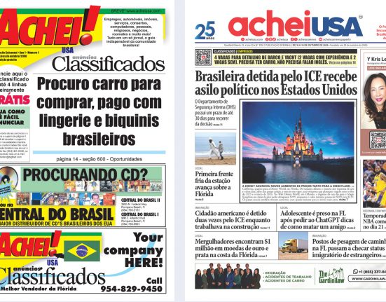 A capa número 1 e a capa de uma das edições mais recentes do AcheiUSA, número 1.100 (Foto: AcheiUSA)