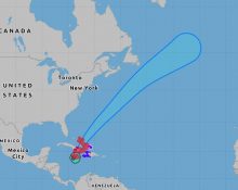 Após a Jamaica, o furacão Melissa segue caminho para o leste de Cuba e possivelmente para as Bahamas e Ilhas Turcas e Caicos, mantendo ainda força de furacão (Reprodução NOAA)