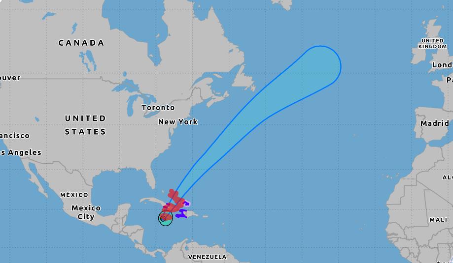 Após a Jamaica, o furacão Melissa segue caminho para o leste de Cuba e possivelmente para as Bahamas e Ilhas Turcas e Caicos, mantendo ainda força de furacão (Reprodução NOAA)