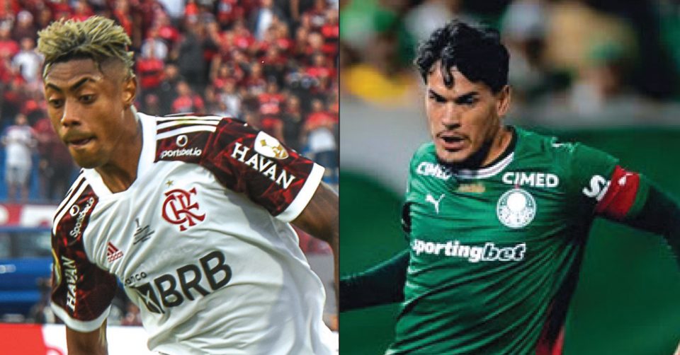 Bruno Henrique (Fla) e Gustavo Gómez (Palmeiras) são personagens do jogão deste sábado (Fotos: Wikimedia/Redes Sociais)
