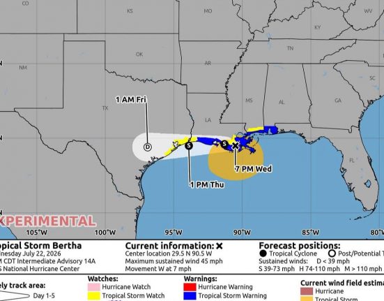 A tempestade, que é a segunda nomeada na temporada de furacões 2026, atingiu localidade que fica a cerca de 40 milhas a leste de Nova Orleans (Reprodução redes sociais)