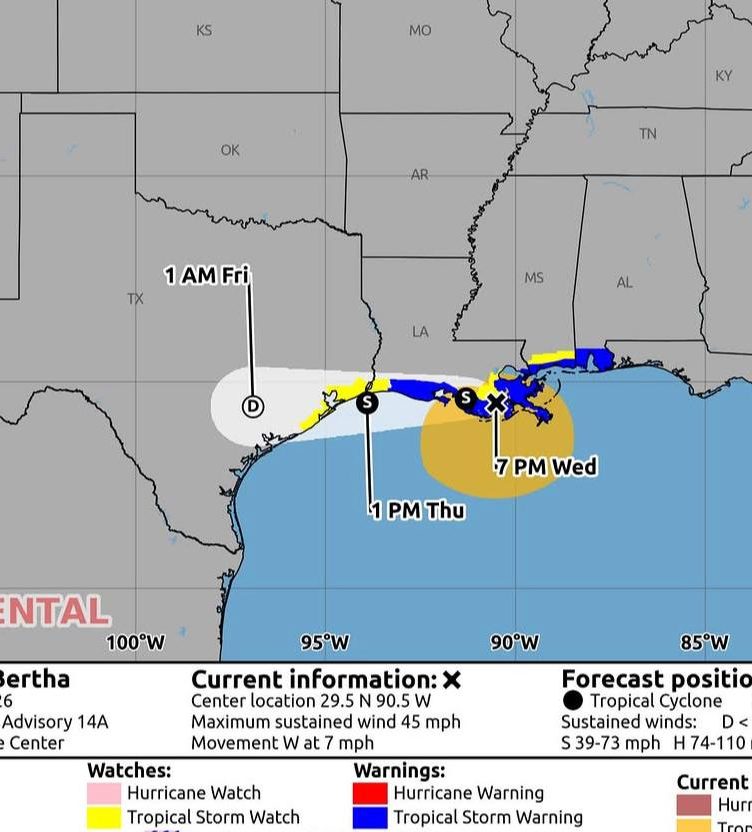 A tempestade, que é a segunda nomeada na temporada de furacões 2026, atingiu localidade que fica a cerca de 40 milhas a leste de Nova Orleans (Reprodução redes sociais)