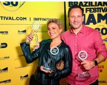 Bella Campos e Bruno Bini, atriz e diretor do filme “Cinco Tipos de Medo”, grande vencedor do 30º Inffinito Brazilian Festival de Miami (Foto: Demetrius Borges)